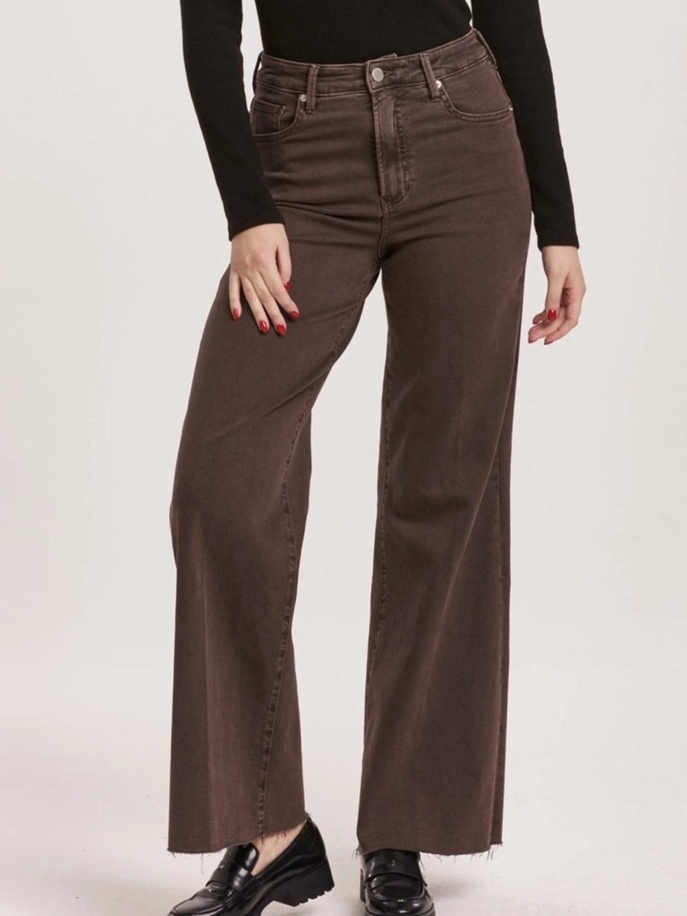 Dear John Fiona Wide Leg Jeans Mocha Brown Size 25 High Rise Raw Hem
